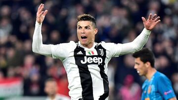 Soccer Football - Champions League - Round of 16 Second Leg - Juventus v Atletico Madrid - Allianz Stadium, Turin, Italy - March 12, 2019  Juventus&#039; Cristiano Ronaldo celebrates scoring their first goal   REUTERS/Massimo Pinca