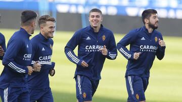 Luca Zanimacchia, durante un entrenamiento del Real Zaragoza esta semana.