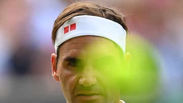 Roger Federer during a game against Richard Gasquet at the 2021 Wimbledon Championships.