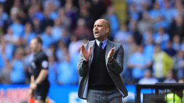 Pep Guardiola en un partido del Manchester City la presente temporada.