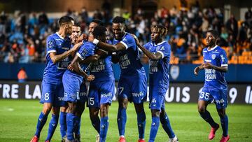 Levi Jeremiah LUMEKA of ESTAC Troyes celebrates his goal with teammates during the French championship Ligue 2 football match between ESTAC Troyes and Le Havre AC on August 24, 2020 at Stade de l'Aube in Troyes, France - Photo Matthieu Mirville / DPP