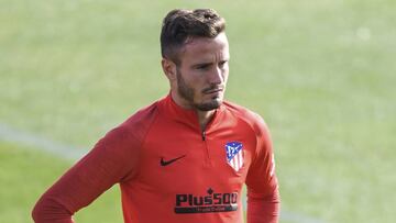 Sa&uacute;l, en el entrenamiento del Atl&eacute;tico