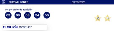 Euromillones: comprobar los resultados del sorteo de hoy, viernes 3 de marzo