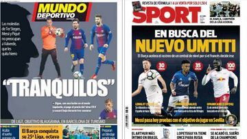 Portadas de los diarios Sport y Mundo Deportivo del 29 de marzo de 2018.