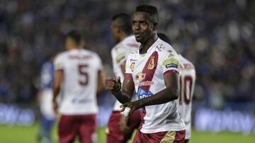 Marco Pérez celebrando su gol con Tolima ante Millonarios.