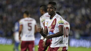 Marco P&eacute;rez celebrando su gol con Tolima ante Millonarios.