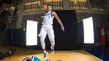 Sep 21, 2018; Dallas, TX, USA; Dallas Mavericks guard Dennis Smith Jr. (1) poses for a photo during the Dallas Mavericks media day at American Airlines Center. Mandatory Credit: Jerome Miron-USA TODAY Sports