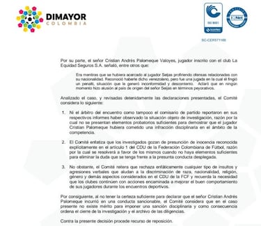 Comité Disciplinario archiva el caso Palomeque - Seijas