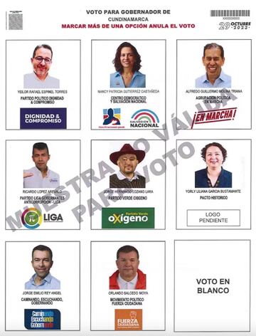 La Registraduría Nacional del Estado Civil reveló el tarjetón electoral para la elección del Gobernador de Cundinamarca 2023.