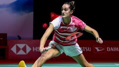 La jugadora de bádminton española Clara Azurmendi, durante un partido.