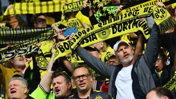 Soccer Football - Bundesliga - Borussia Dortmund v VfL Wolfsburg - Signal Iduna Park, Dortmund, Germany - September 23, 2023 Borussia Dortmund fans inside the stadium before the match REUTERS/Wolfgang Rattay DFL REGULATIONS PROHIBIT ANY USE OF PHOTOGRAPHS AS IMAGE SEQUENCES AND/OR QUASI-VIDEO.