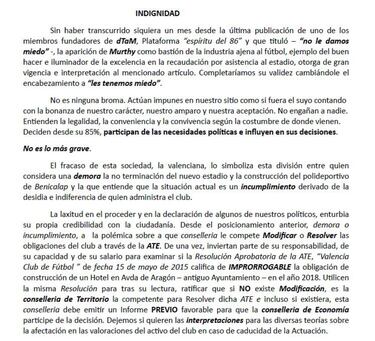 De Torino a Mestalla critica la 'laxitud' del Gobierno valenciano con el cumplimiento de la ATE