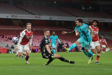 Diogo Jota marca el tercer gol del Liverpool ante el Arsenal el pasado sábado.