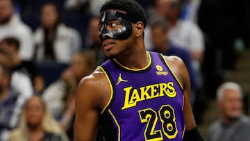 MINNEAPOLIS, MINNESOTA - DECEMBER 30: Rui Hachimura #28 of the Los Angeles Lakers looks on against the Minnesota Timberwolves in the second quarter at Target Center on December 30, 2023 in Minneapolis, Minnesota. NOTE TO USER: User expressly acknowledges and agrees that, by downloading and or using this photograph, User is consenting to the terms and conditions of the Getty Images License Agreement.   David Berding/Getty Images/AFP (Photo by David Berding / GETTY IMAGES NORTH AMERICA / Getty Images via AFP)