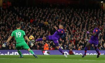 Firmino hits the post but Sadio Mané's follow-through was ruled offside against Arsenal today.