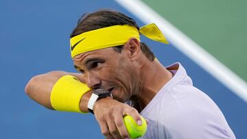 MASON, OHIO - AUGUST 17: Rafael Nadal of Spain walks across the court during his match against Borna Coric of Croatia during the Western & Southern Open at the Lindner Family Tennis Center on August 17, 2022 in Mason, Ohio.   Dylan Buell/Getty Images/AFP
== FOR NEWSPAPERS, INTERNET, TELCOS & TELEVISION USE ONLY ==