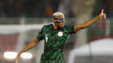 Soccer Football - CAF Africa Cup of Nations - Morocco 2025 - Round of 16 - Nigeria v Mozambique - Fez Stadium, Fes, Morocco - January 5, 2026 Nigeria's Victor Osimhen celebrates scoring their second goal REUTERS/Amr Abdallah Dalsh