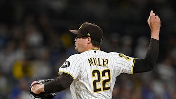 Apr 27, 2026; San Diego, California, USA; San Diego Padres relief pitcher Mason Miller (22) delivers during the ninth inning against the Chicago Cubs at Petco Park. Mandatory Credit: Denis Poroy-Imagn Images