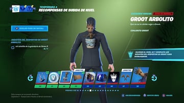 Tenemos que llegar al nivel 32 del Pase de Batalla para desbloquear el siguiente desafío del Despertar de Groot arbolito