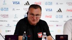 Soccer Football - FIFA World Cup Qatar 2022 - Poland Press Conference - Main Media Center, Doha, Qatar - November 21, 2022 Poland coach Czeslaw Michniewicz during the press conference REUTERS/John Sibley