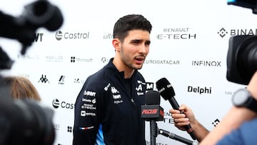 MONTREAL, QUEBEC - JUNE 06: Esteban Ocon of France and Alpine F1 talks to the media in the Paddock during previews ahead of the F1 Grand Prix of Canada at Circuit Gilles Villeneuve on June 06, 2024 in Montreal, Quebec.   Clive Rose/Getty Images/AFP (Photo by CLIVE ROSE / GETTY IMAGES NORTH AMERICA / Getty Images via AFP)