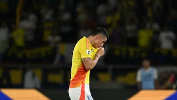TOPSHOT - Colombia's midfielder #10 James Rodriguez gestures during the 2026 FIFA World Cup South American qualifiers football match between Colombia and Bolivia at the Roberto Melendez Metropolitan stadium in Barranquilla, Colombia on September 4, 2025. (Photo by Luis ACOSTA / AFP) (Photo by LUIS ACOSTA/AFP via Getty Images)