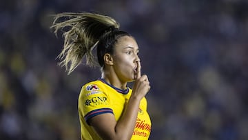 Priscila Flor Da Silva celebrates her goal 1-1 of America during the Semifinal first leg match between America and Tigres UANL as part of the Liga BBVA MX Femenil, Torneo Apertura 2024 at Ciudad de los Deportes Stadium on November 14, 2024 in Mexico City, Mexico.