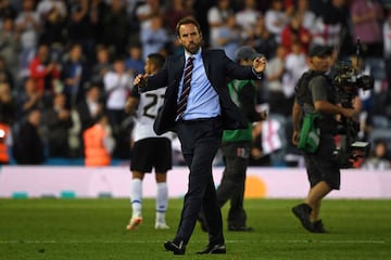 Gareth Southgate, estratega de Inglaterra, celebrando uno de los goles de su equipo.