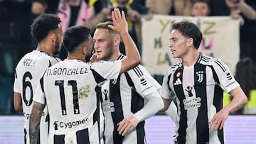 Kenan Yildiz, de la Juventus, celebra con j¨²bilo tras anotar un gol durante el partido de la Serie A italiana entre la Juventus FC y el US Lecce en el Allianz Stadium.