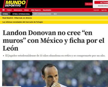 Mundo Deportivo de España destacó el tema de "los muros" tras la llegada de Donovan