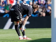 Andrei Radu, portero del Celta, durante el partido contra el Alavés en Balaídos.