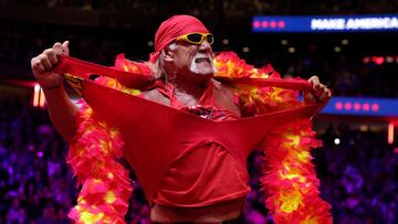 FILE PHOTO: Hulk Hogan tears his shirt during a rally for Republican presidential nominee and former U.S. President Donald Trump, at Madison Square Garden, in New York City, U.S. October 27, 2024. REUTERS/Carlos Barria/File Photo