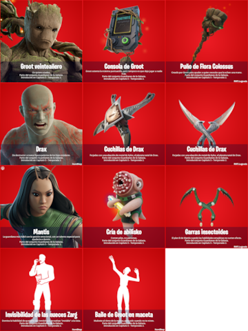 fortnite guardianes de la galaxia marvel nuevas skins groot drax mantis