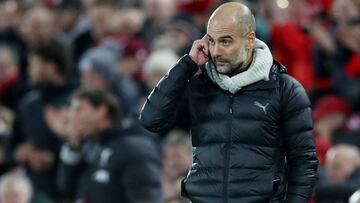 Pep Guardiola durante el Liverpool-Manchester City de Premier League.