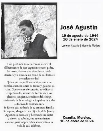 Quién fue y de qué murió José Agustín, el escritor mexicano