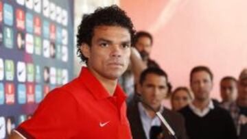 Pepe, durante la concentración de Portugal.