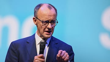 Christian Democratic Union (CDU) party candidate for chancellor Friedrich Merz speaks during a campaign event in Oberhausen, Germany, February 21, 2025. REUTERS/Teresa Kroeger