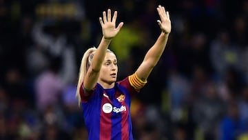 Barcelona's Spanish midfielder Alexia Putellas gestures during the women's friendly football match against Mexico's America at the Azteca stadium in Mexico City on August 29, 2023. (Photo by Claudio CRUZ / AFP)