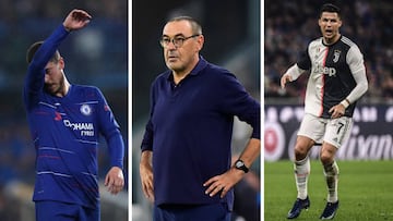 Hazard, Sarri y Cristiano Ronaldo.