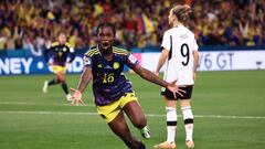 The Colombian forward replicated her strike against Germany in Real Madrid training, sliding past two players before scoring.