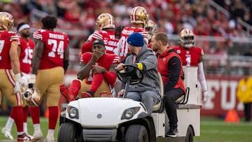 Samuel was tackled by Anthony Nelson with 5:10 left in the second quarter and was taken out of the 49ers-Bucs game.