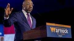 Senator Reverend Raphael Warnock (D-GA) delivers a victory speech at his election night party in Atlanta, Georgia on December 6th, 2022 following the stateâs Senate runoff election.