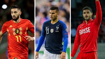Yannick Carrasco (Bélgica, Lucas Hernández (Francia) y Loris Benito (Suiza).
