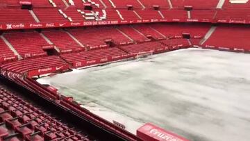 Espectacular granizo en Sevilla que ha dejado el Pizjuán así