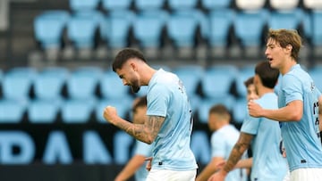 Jordi Escobar, delantero del Celta Fortuna, celebra un gol en Balaídos.