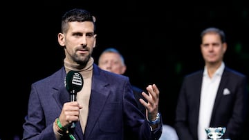 BOLOGNA (Italy), 19/11/2025.- Tennis player Novak Djokovic of Serbia attends a tribute ceremony for the late coach Niki Pilic at the Davis Cup 2025 Final 8 tennis tournament in Bologna, Italy, 19 November 2025. (Tenis, Italia) EFE/EPA/ELISABETTA BARACCHI