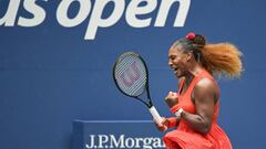 Sep 9 2020; Flushing Meadows, New York,USA; Serena Williams of the United States reacts after winning a point against Tsvetana Pironkova of Bulgaria (not pictured) in a women&#039;s singles quarter-finals match on day nine of the 2020 U.S. Open tennis tournament at USTA Billie Jean King National Tennis Center. Mandatory Credit: Danielle Parhizkaran-USA TODAY Sports