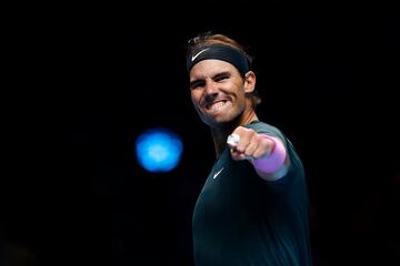 Celebración de un punto de Rafael Nadal ante el griego Stefanos Tsitsipas el 19 de noviembre del 2020.
