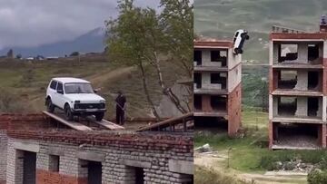 Conductor ruso sale ileso luego de intentar saltar de un edificio a otro