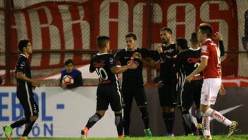 Soccer Football - Copa Sudamericana - Argentina&#039;s Huracan v Paraguay&#039;s Libertad - Tomas Adolfo Duco stadium, Buenos Aires, Argentina - July 11, 2017 -  Libertad&#039;s Santiago Gonzalez (4th L) celebrate with his teammates after scoring against Huracan. REUTERS/Agustin Marcarian